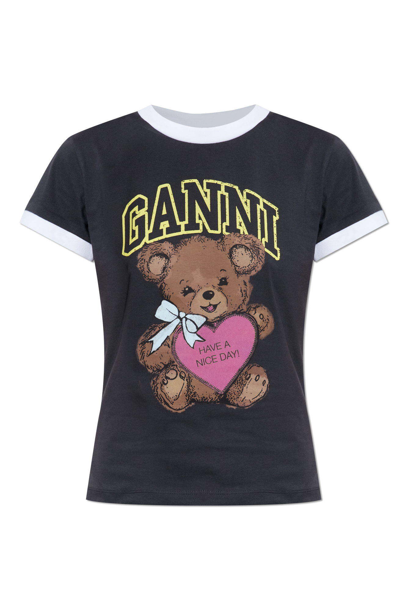 Grey T-shirt with colorful print Ganni - Vitkac AS